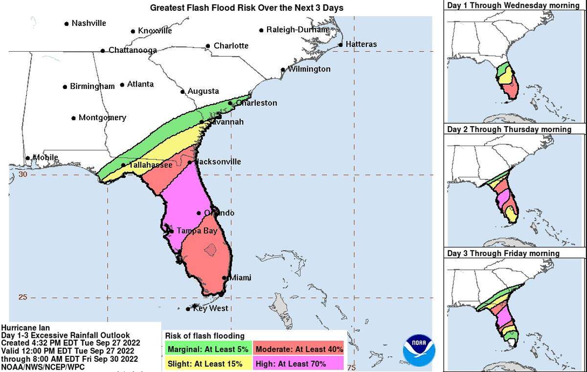 Hurricane Ian flash flood risk for Florida as of 8 p.m. Tuesday.