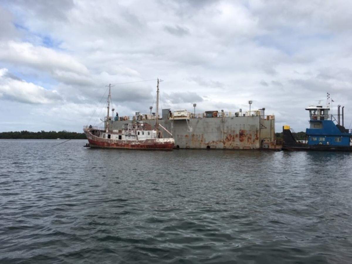The Caroline C was being removed and salvaged this week from its anchorage off Snead Island.