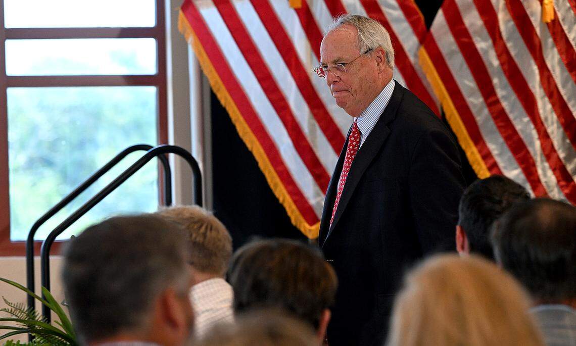 Pat Neal arrives for a press conference held by Governor Ron DeSantis held at the Manatee Performing Arts Center in Bradenton on July 24, 2025.