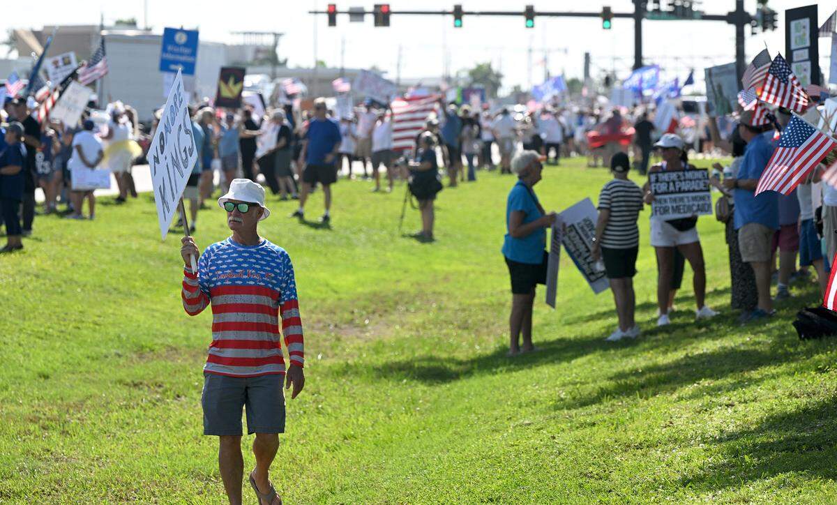 Hundreds attended the No Kings protest organized by Indivisible Manatee near the University Town Center along University Parkway in Sarasota on June 14, 2025.