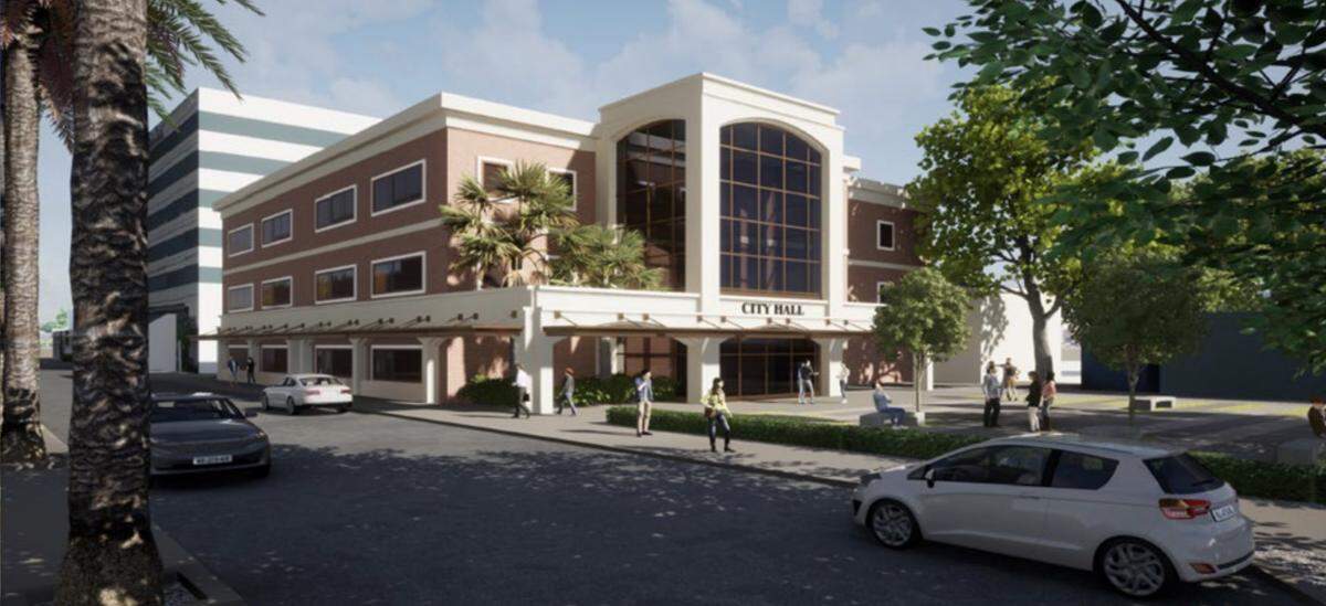 A preliminary design rendering shows how city officials could remodel the former Bradenton Herald building downtown to become the new City Hall if city officials decide to sell the waterfront property on First Avenue West.