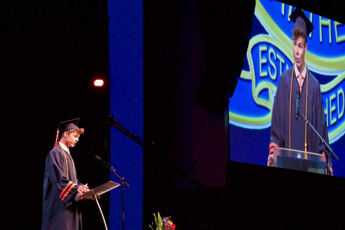 Graduating senior Owen Thomas brought laughter and words of advice to Bradenton Christian School’s graduation ceremony on May 23, 2019.