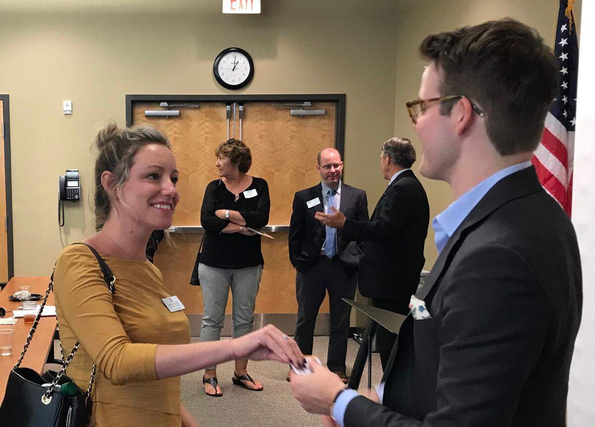 Chelsea Grubers was one of those attending Kyle Taylor’s presentation at the Manatee Chamber of Commerce’s Headliners Luncheon this week who wanted to learn more about his insights into business.