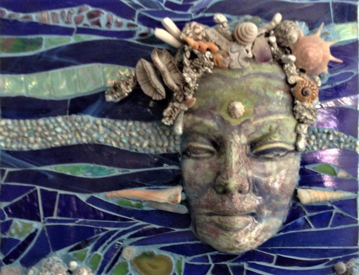 "Face of a Mermaid," a mosaic piece by Anna D’Aste at Little Swamp Studio and Gallery in Village of the Arts.