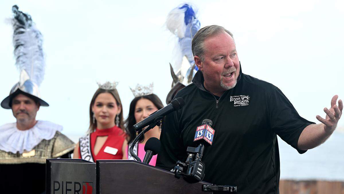 Bradenton Mayor Gene Brown at a press conference announcing details and presenting sponsors of the 11th annual Bradenton Area River Regatta on Feb. 17, 2026.