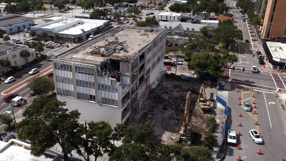 Demolition crews are demolishing the former public defender’s office at the corner of Manatee Avenue and Ninth Street West in downtown Bradenton. By October 2023, the corner will be the home to a 12-story apartment building with 137 units.