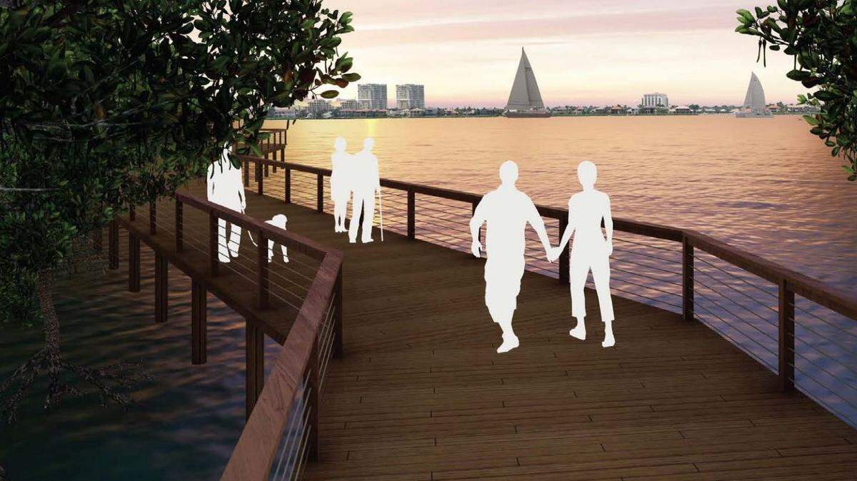 Kimley-Horn showed off new design renders of the eastern expansion of the Bradenton Riverwalk at a meeting Wednesday morning. The plan includes features that will help visitors enjoy the Manatee River, such a board among the mangroves, a living shoreline and the renovation of an existing residential pier.