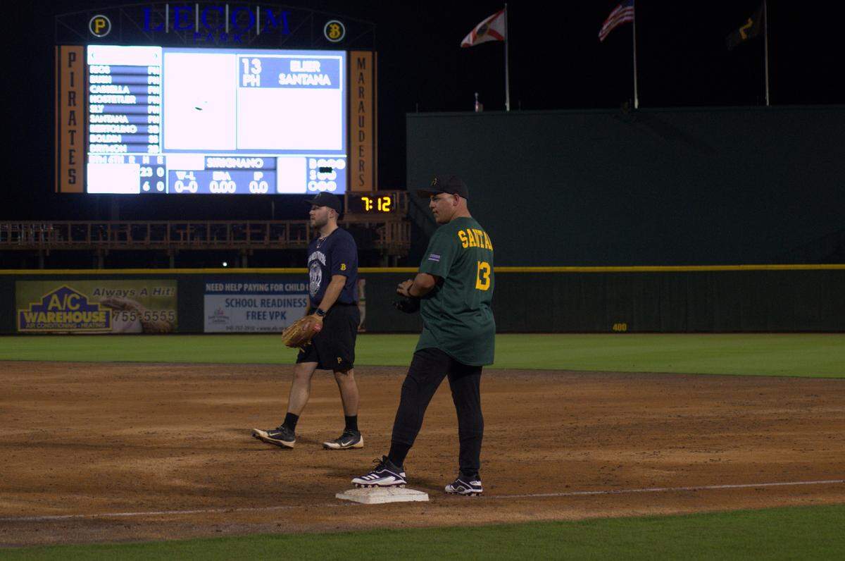 The Bradenton Police Department faced off against the Manatee County Sheriff’s Office in “Battle of the Badges,” a baseball match for charity at LECOM Park on Tuesday.