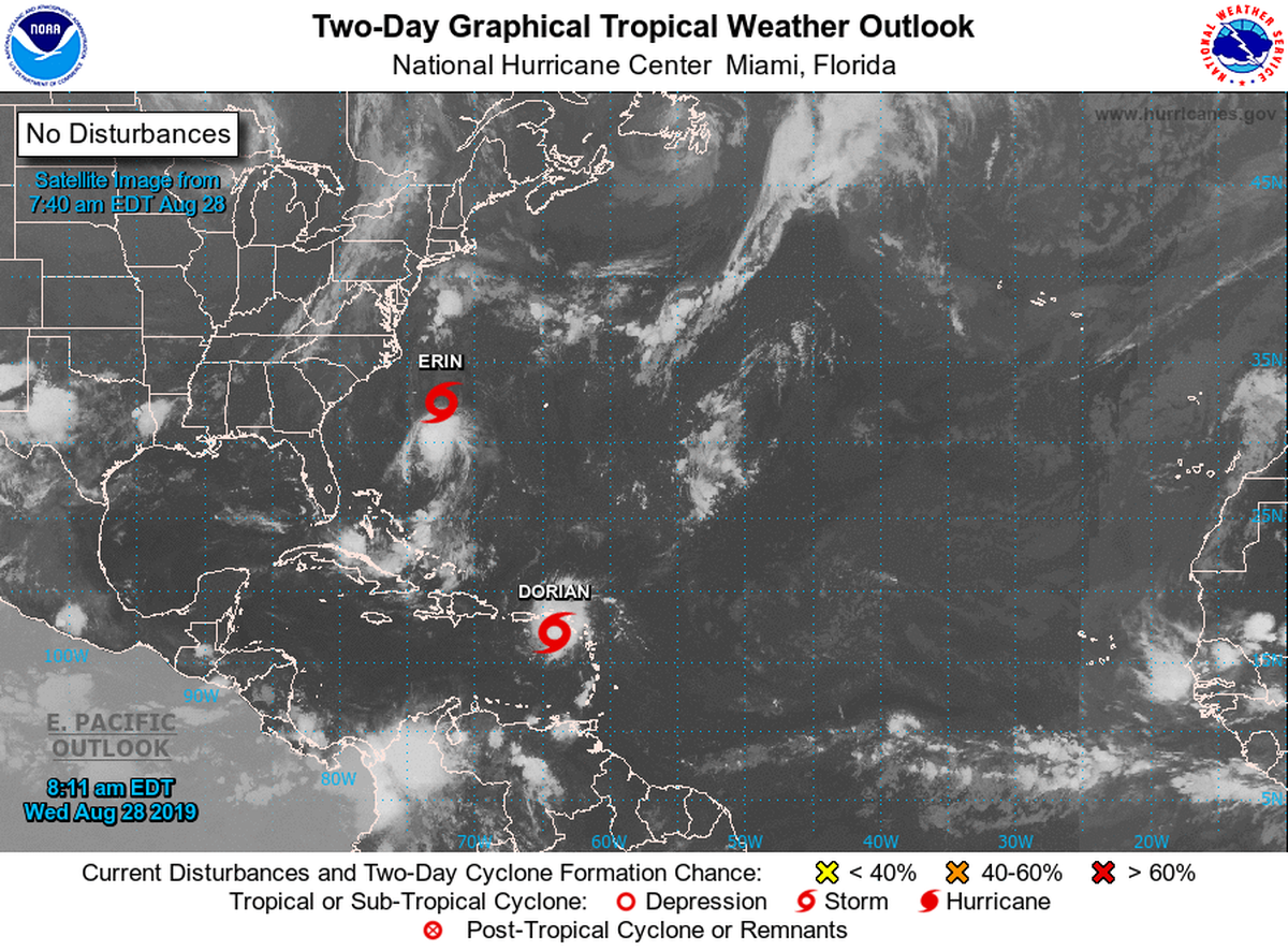 Tropical Storm Dorian’s position as of Wednesday morning had approaching Puerto Rico with an anticipated track toward Florida. The National Weather Service reports tropical storm conditions are possible for Manatee County by Sunday.