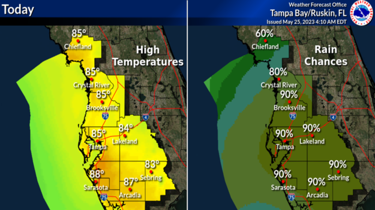 Rain and thunderstorms are forecast in Bradenton late Thursday afternoon into Friday.