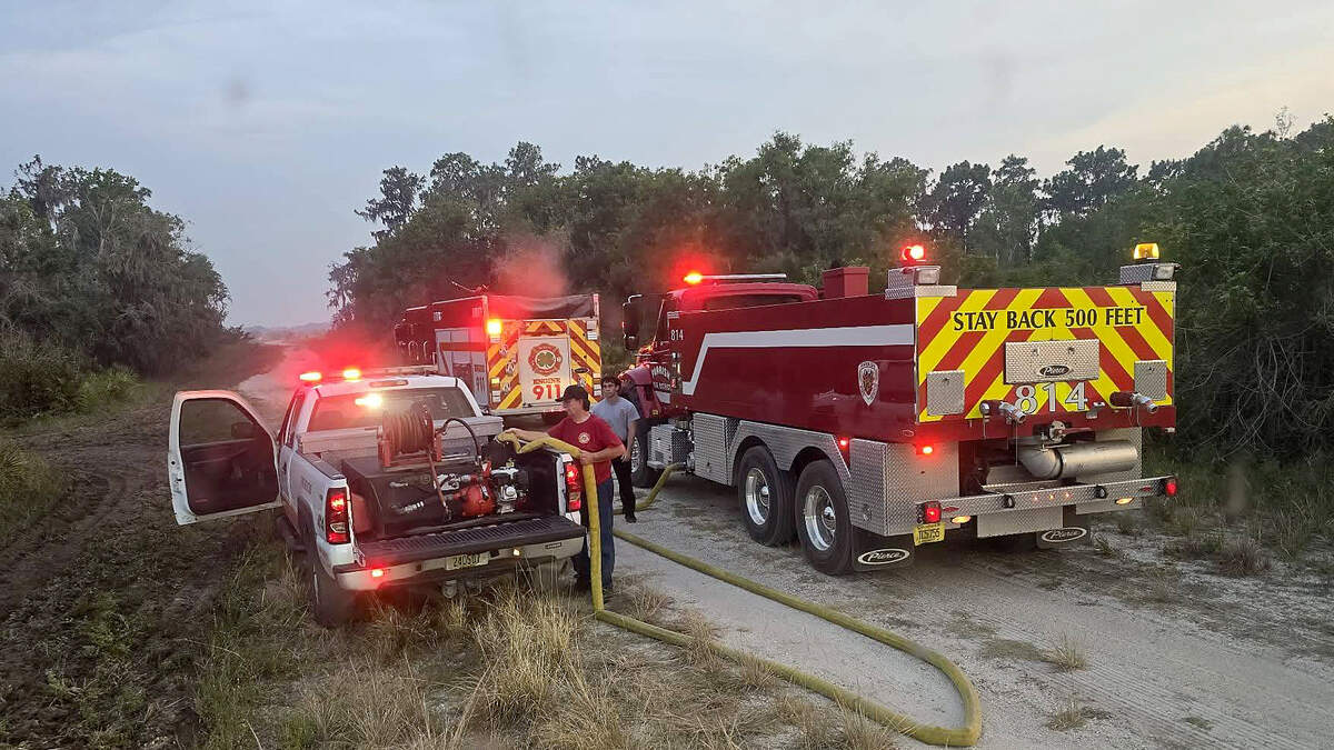 Duette Fire Rescue fights a fire that started as a controlled burn in Duette Preserve. An ember jumped to a neighboring property and ignited, but fire officials say the blaze is under control.