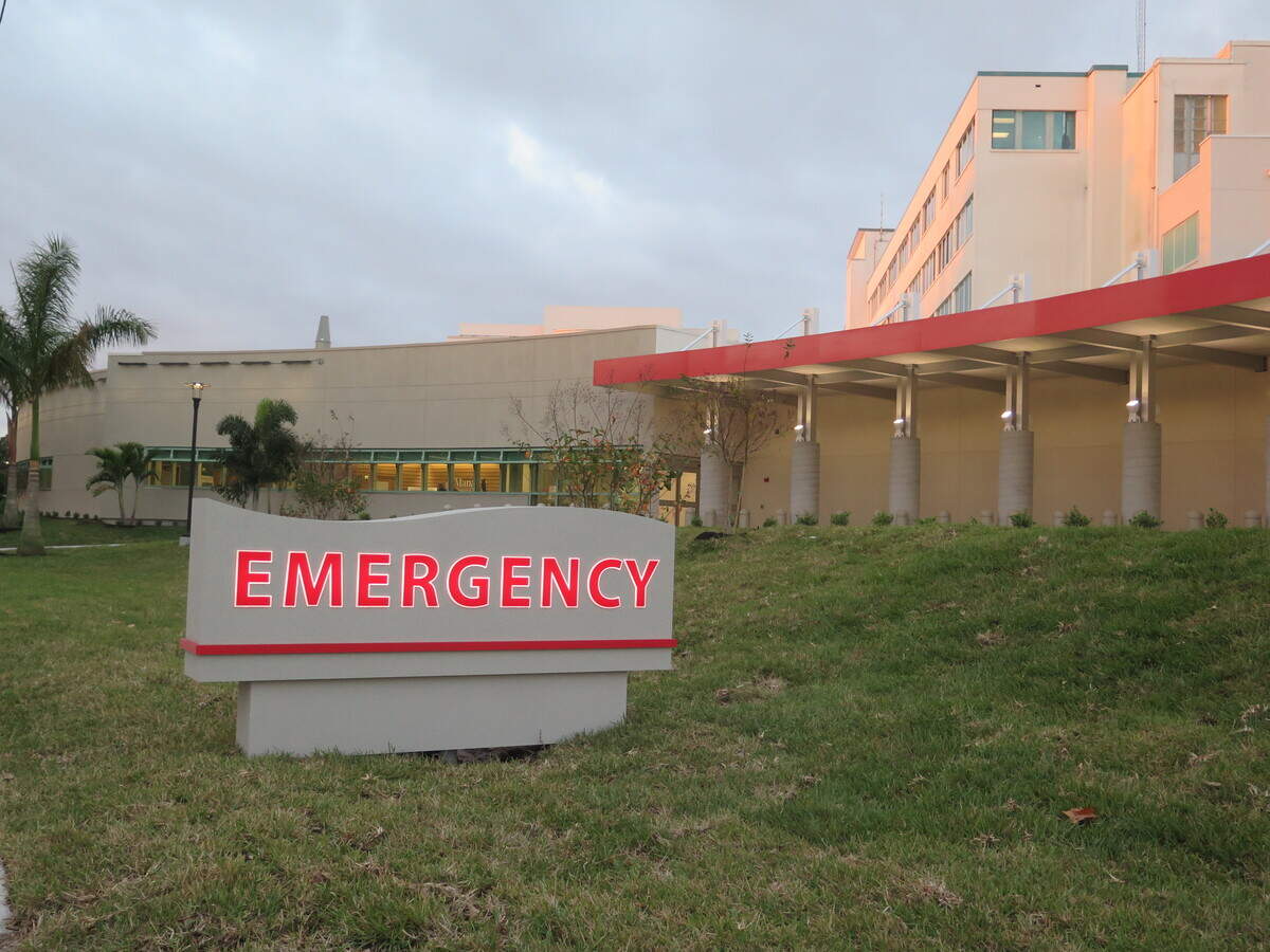 The covered entrance for walk-in patients to the new emergency care center at Manatee Memorial Hospital off Second Street East.