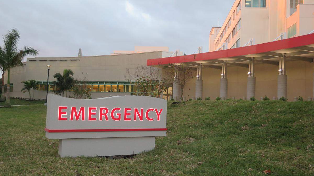 The covered entrance for walk-in patients to the new emergency care center at Manatee Memorial Hospital off Second Street East.