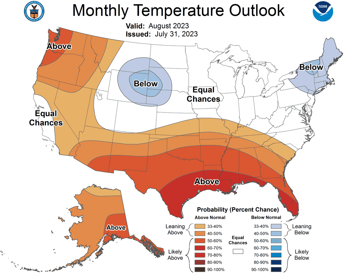 A monthly temperature outlook from the NOAA shows a high probability of above average temperatures in Southwest Florida this August.