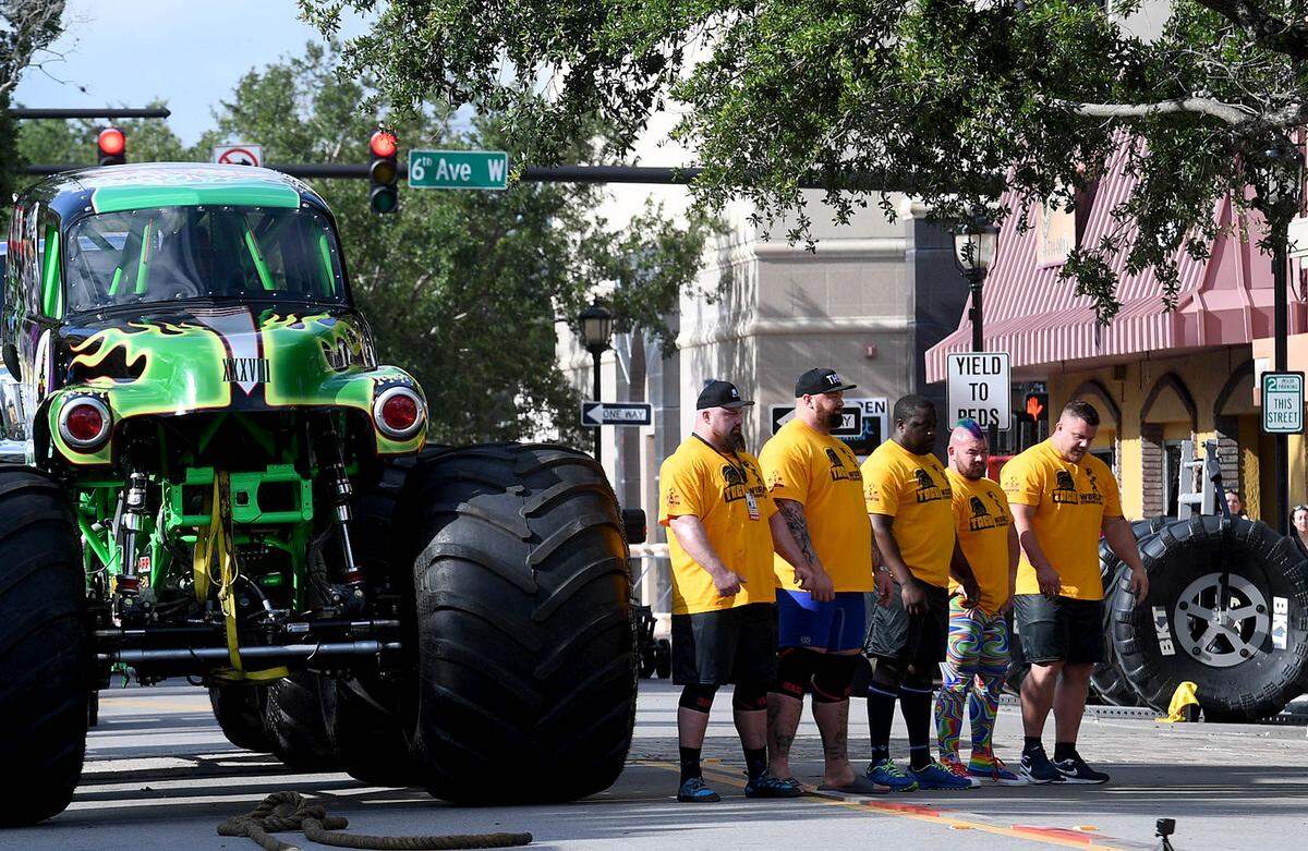 Competitors line up before the first event in the World’s Strongest Man competition held over three days in Bradenton.