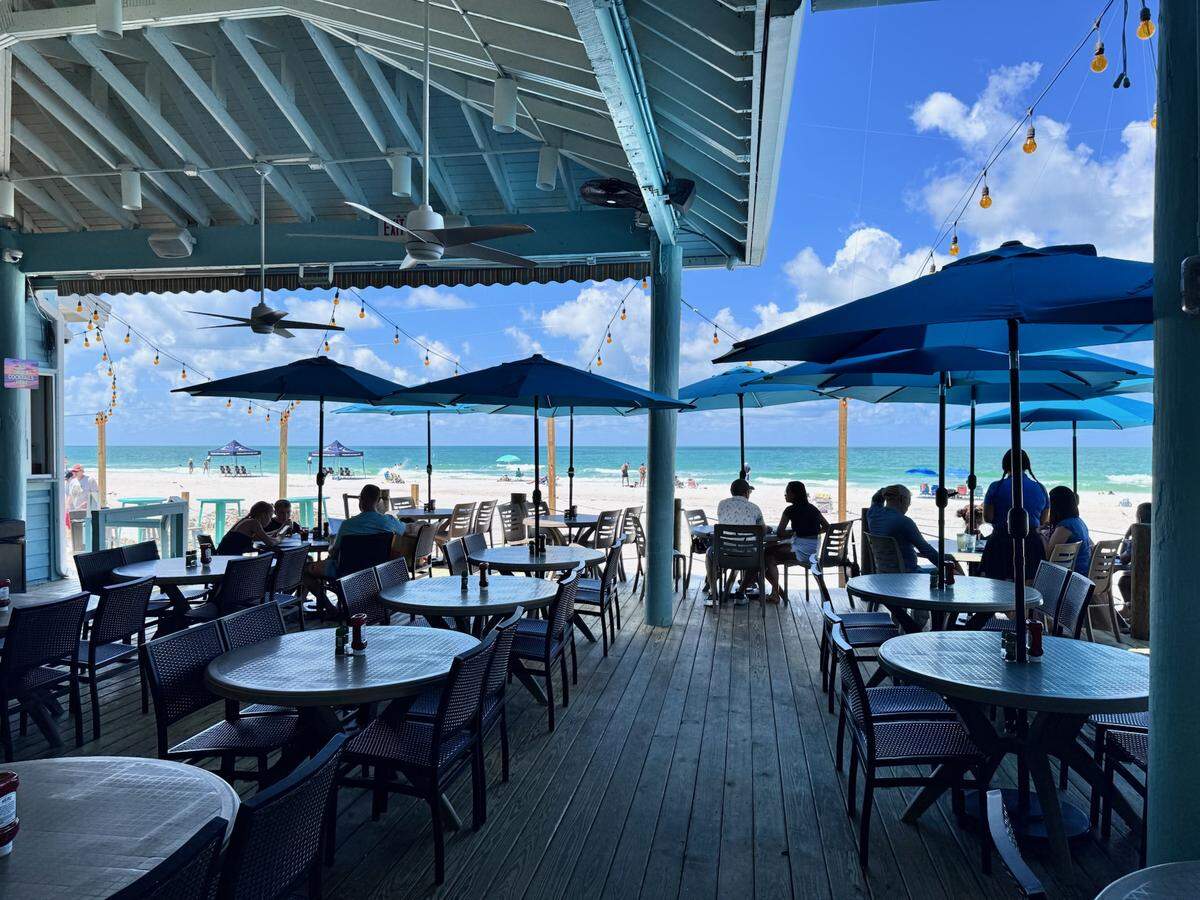Outdoor seating at the Sandbar on Anna Maria Island.