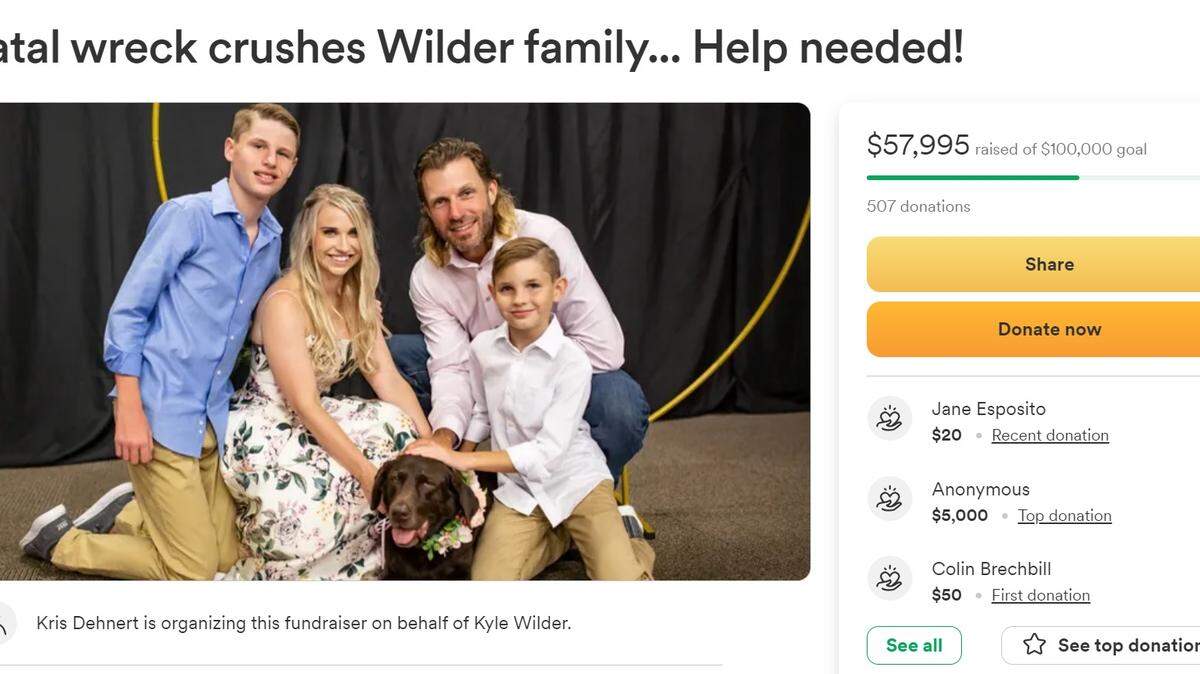 A GoFundMe campaign is raising money for Kyle and Krista Wilder after they were seriously injured in a crash in Manatee County that took the lives of the couple’s 11 and 15-year-old sons.