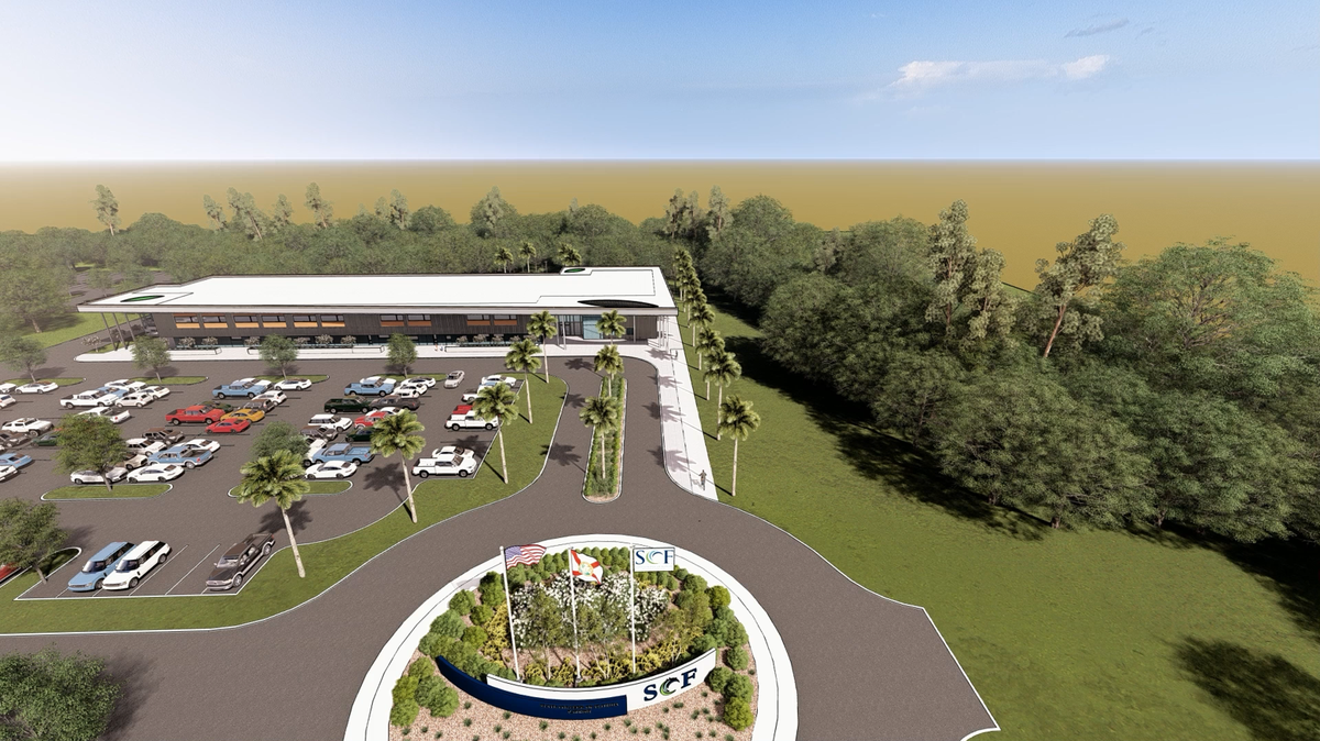 Provided renderings show off the proposed design of the State College of Florida campus coming to the intersection of Erie Road and Fort Hamer Road in Parrish.