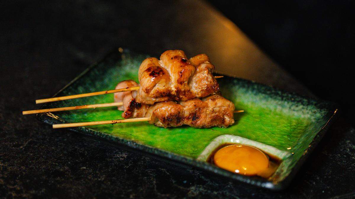 Yakitori, or grilled chicken skewers, are one of the entrees at Zōtō, a Japanese pub/tavern at the University Town Center set to open Wednesday, Oct. 8, 2025.