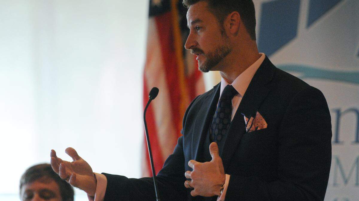 Rep. Greg Steube, R-Sarasota, addresses key legislative issues at the 2016 Legislative Roundtable preview Friday at the IMG Academy Golf Club in Bradenton. 
 GRANT JEFFERIES/Bradenton Herald