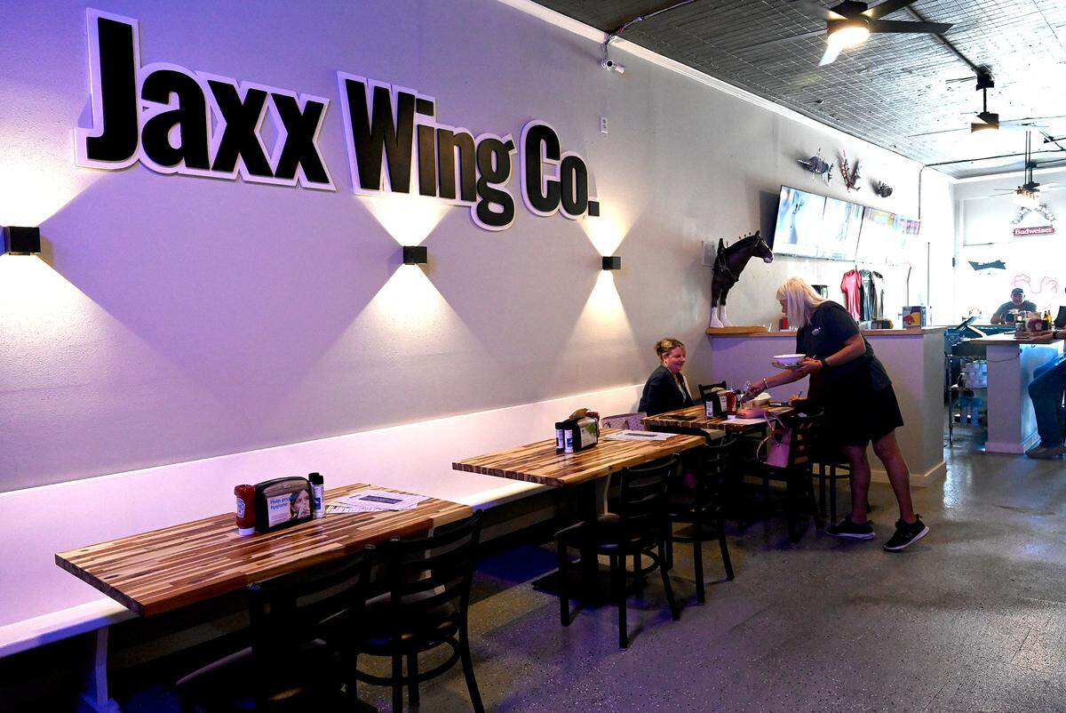 The dining area at Jaxx Wing Co. on Bradenton’s Old Main Street in downtown Bradenton.