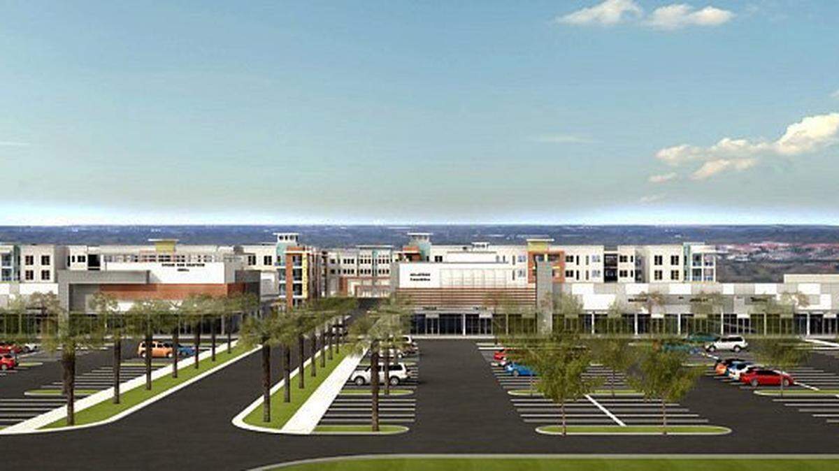 An artist’s rendering of the proposed The Greene at Lakewood Ranch Commercial project. Earth Fare is at left and LA Fitness is at right.