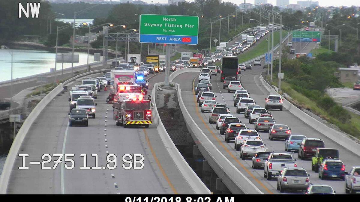 A crash Tuesday morning on Interstate 275 south closed one lane of the Sunshine Skyway Bridge.