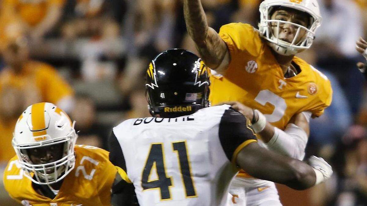 In this file photo, Tennessee’s Jarrett Guarantano throws a pass against Southern Mississippi in an NCAA college football game in Knoxville, Tenn., Saturday, Nov. 4, 2017.