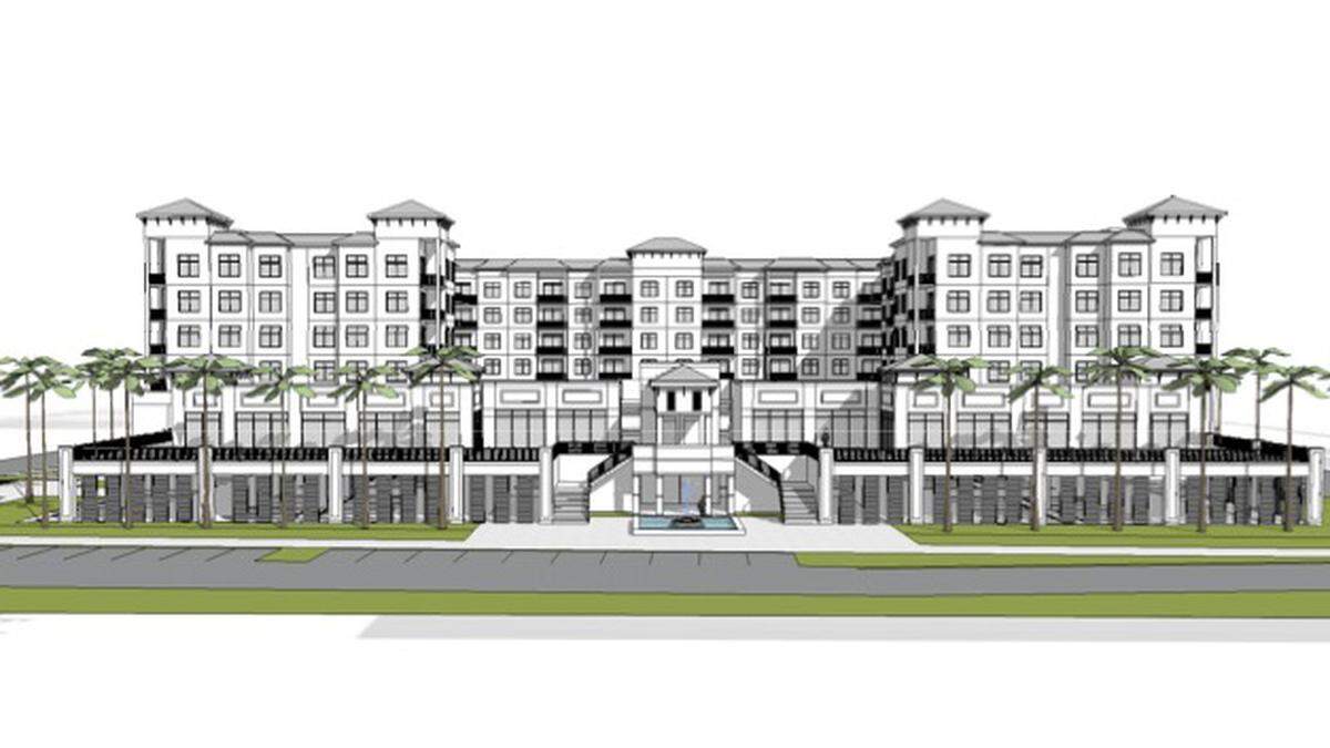 A six-story apartment complex is planned for Riverside Drive in Palmetto along Manatee River after city officials agreed to sell boat ramp parking area to a housing developer. A conceptual rendering of the project is shown here. Photo provided by Cormia Design Group
