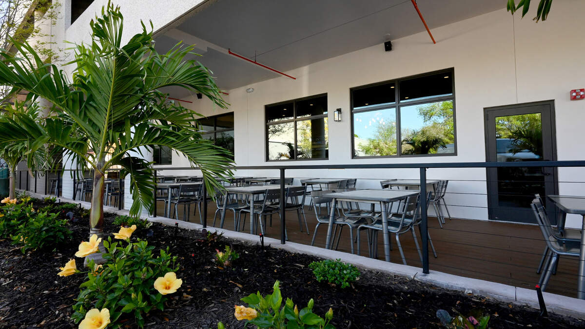 The outdoor dining area at Good Liquid Brewing Co. in downtown Bradenton on March 12.