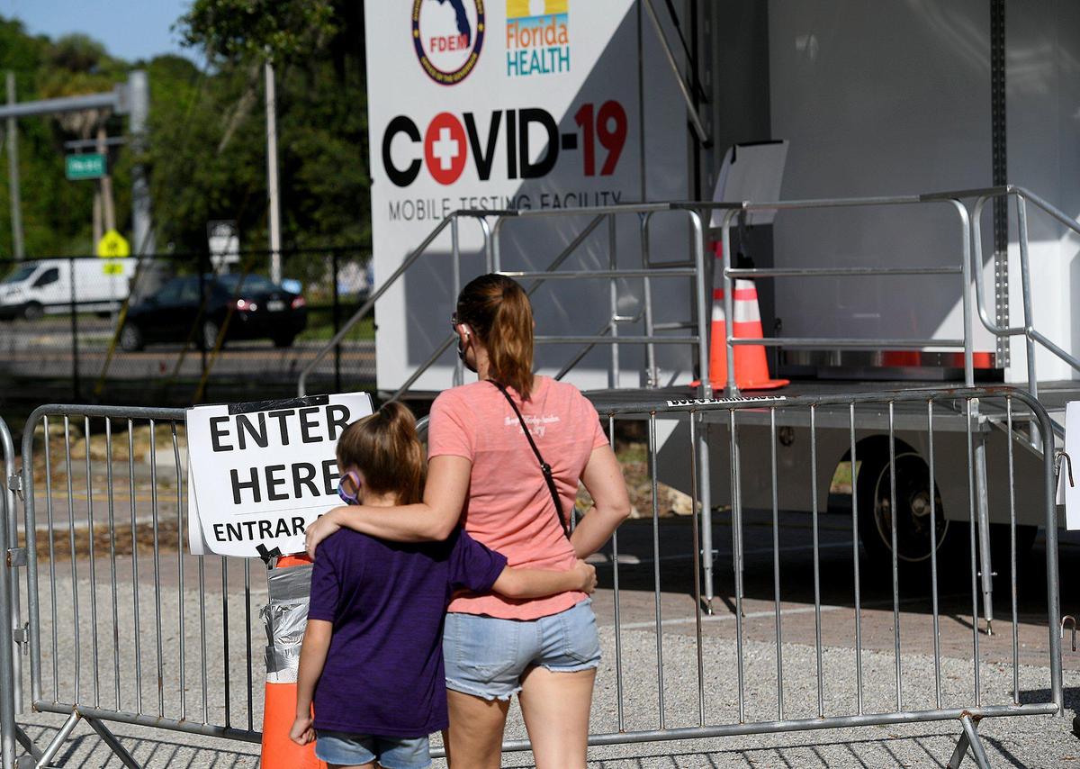 People get free COVID-19 testing sponsored by the State of Florida at Lincoln Park in Palmetto.