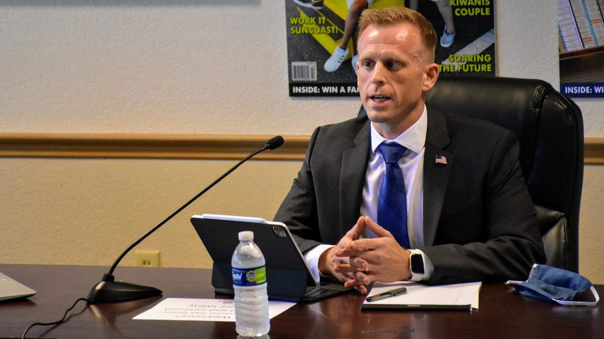 Democrat challenger David Fairey responds to a question from the moderator during a Friday morning debate against State Rep. Tommy Gregory, R-Sarasota.