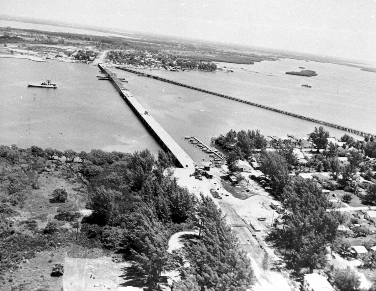 Historic photo of Cortez Bridge under construction in 1956.