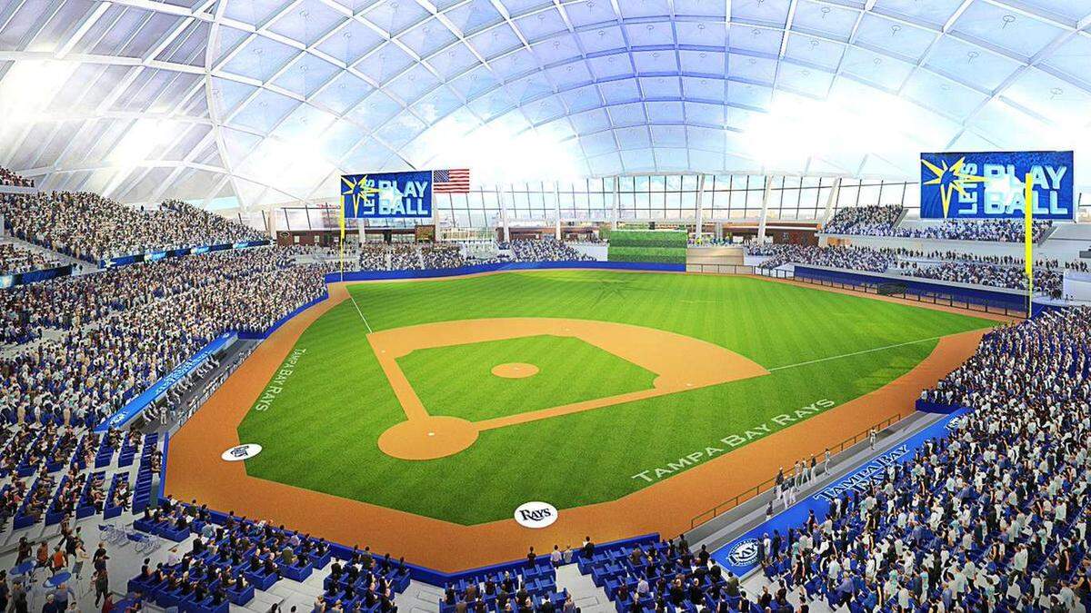 Artist rendering for the new proposed Tampa Bay Rays stadium in Ybor City in Tampa, Florida.