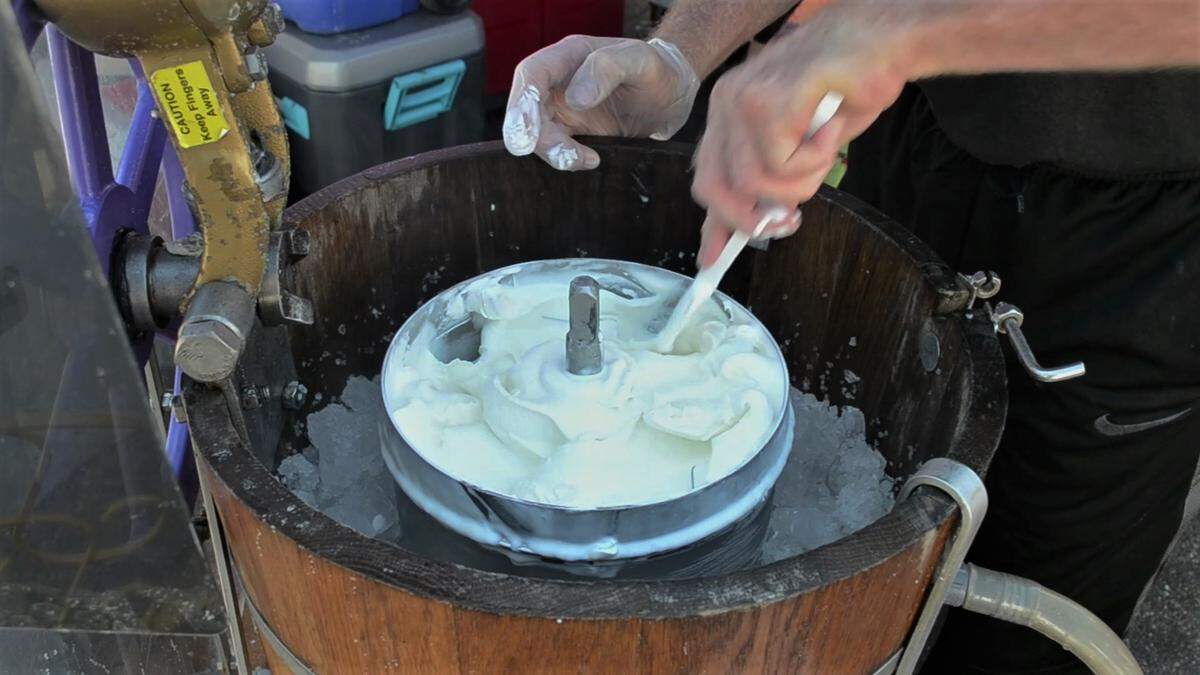 Ice cream was hand-churned before guests’ eyes at the 37th annual Cortez Commercial Fishing Festival.