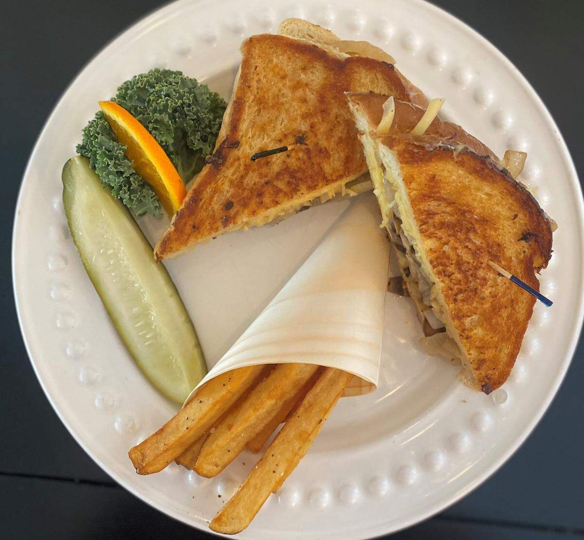 There is much to please the eye, as well as the palate, at The Lazy Ballerina Bistro, 2715 Manatee Ave. W., Bradenton. Shown above is the ultimate grilled cheese, served with sauteed portobello mushrooms, caramelized Florida sweet onions and melted Gouda cheese on sourdough bread.
