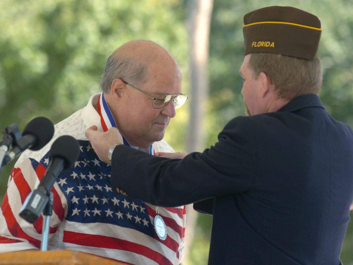 11/17/2010--Jerry Koontz received the Manatee County Veterans Council Veteran of the Year award during the Veterans Day Program in 2010 at Sutton Park in Palmetto.
