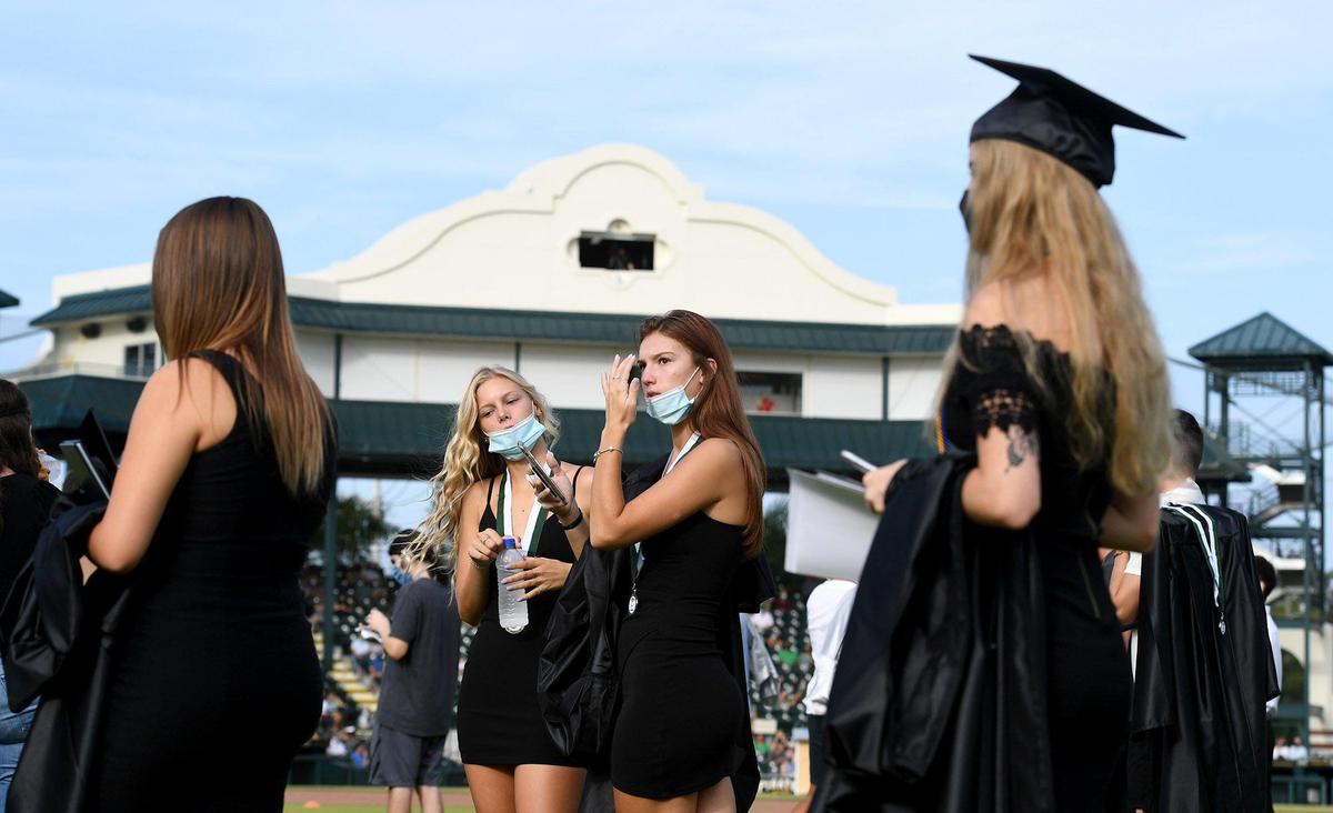 Lakewood Ranch High School class of 2020 at their commencement ceremony at LECOM Field Wednesday.