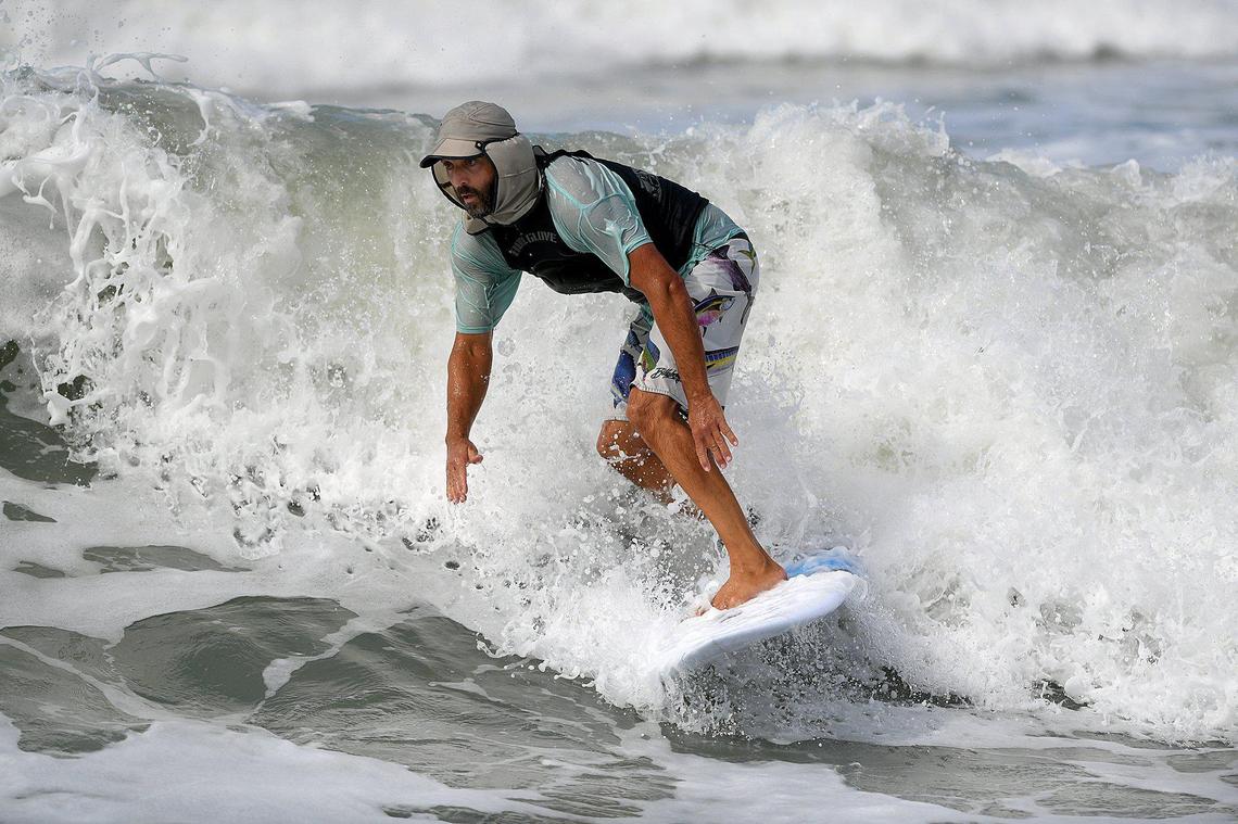 11/12/20--Surfers enjoyed the waves on Cortez Beach in the aftermath of Tropical Storm Eta.