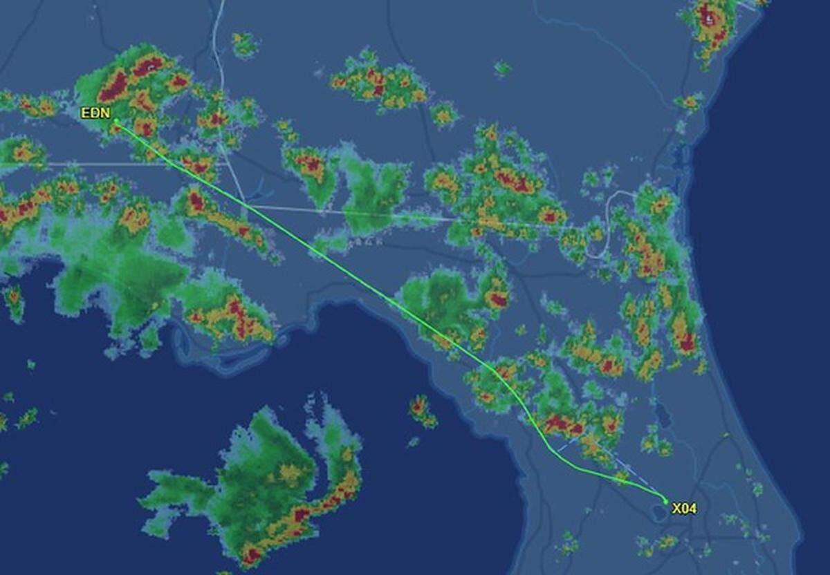 The flight between Orlando Apopka Airport and Enterprise, AL, usually takes about three hours round-trip. However, sometimes pilot Mike Young has to change course for thunderstorms, delaying the plane's arrival time.