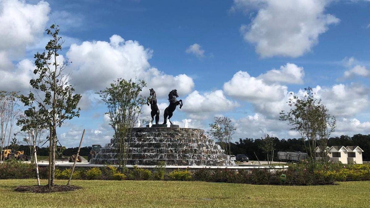10/5/2021--An equestrian fountain stands over the TerraNova Equestrian Center. The venue’s inaugural competition is set for Oct. 22-24.