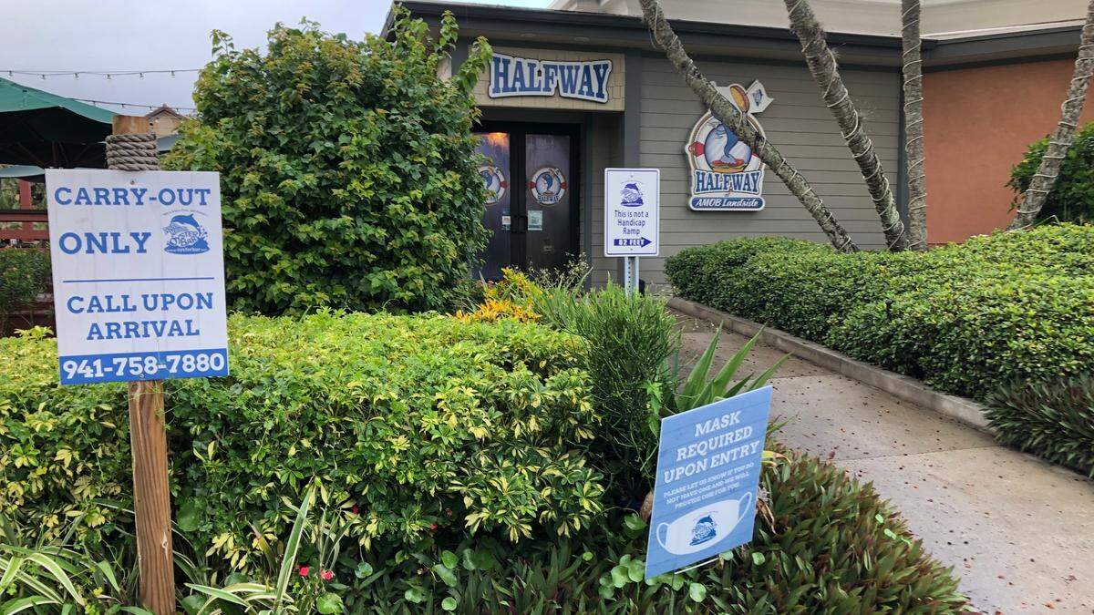 Signs of the times at Anna Maria Oyster Bar are designed to keep guests and staff safe during the COVID-19 pandemic.