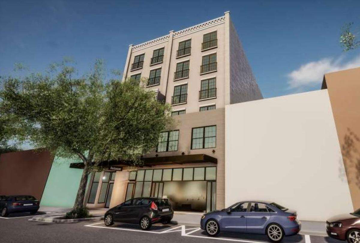 A render shows off the new design of a new development on Old Main Street in downtown Bradenton that would take the place of two historic buildings. Developers propose a restaurant on the street level and four stories of apartment space above, bringing 19 units to the site.