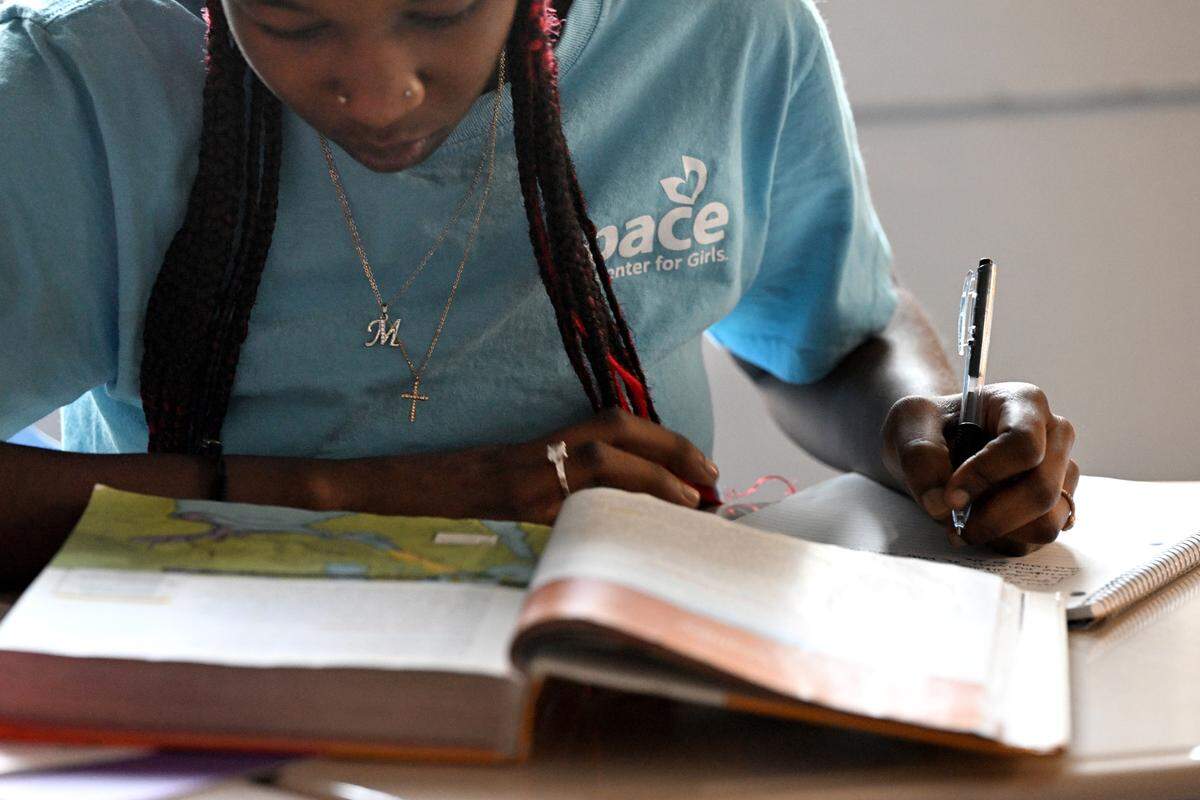 Students study at their interim facility at Christ Episcopal Church while Pace Center for Girls Manatee works on building its new campus, Sept. 26, 2023.