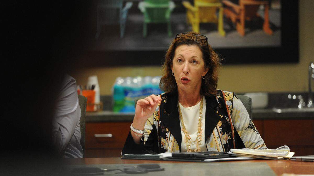 Jennifer Bencie, with the Florida Department of Health in Manatee County, takes part in a roundtable discussion with community leaders Wednesday at the Manatee County Administration Building, regarding the heroin epidemic in the area. 
 GRANT JEFFERIES/Bradenton Herald
