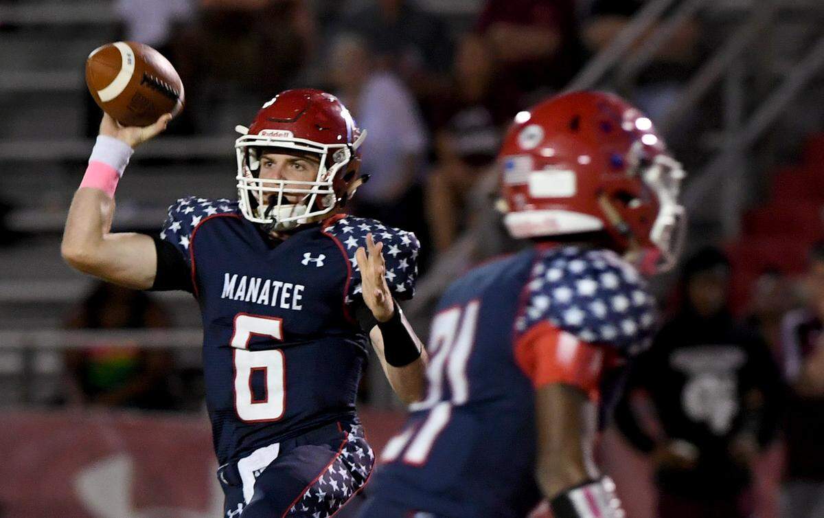 Quarterback Anthony Squitieri and the Manatee Hurricanes travel to defending Class 7A state champion Venice looking to solidify their postseason position.