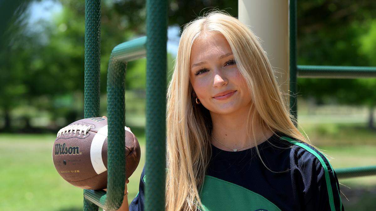 Maddie Baehr, an 18-year-old Braden River High School graduate, will play on an international flag football team for Ireland. Baehr poses for a photo on April 29, 2026.
