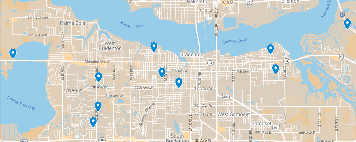 Bradenton residents who want to recycle will need to bring their products to one of 10 drop-off sites throughout the city. The locations are marked on this map.