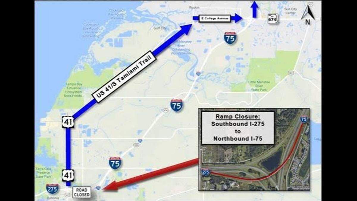 The Florida Department of Transportation announced Wednesday that construction will shut down the northbound ramp to Interstate 75 off I-275 south for about 10 months.