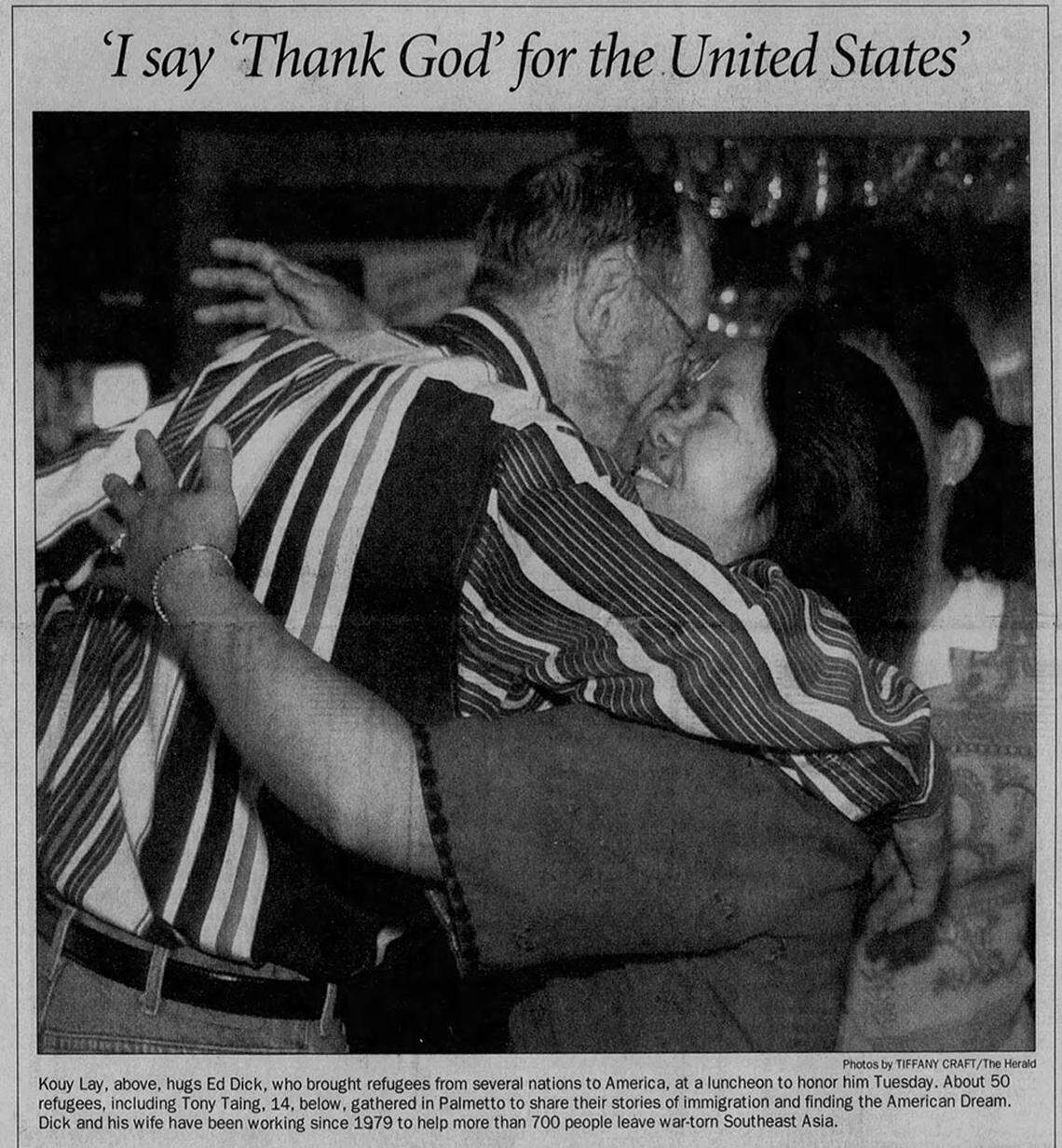 The Bradenton Herald published this front page photo of Kouy Lay and Ed Dick on July 5th, 2000.